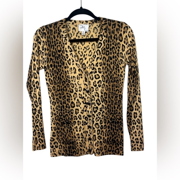 Milly Of New York Vintage 100% Merino Wool Leopard Print Cardigan Size Small - Picture 8 of 13